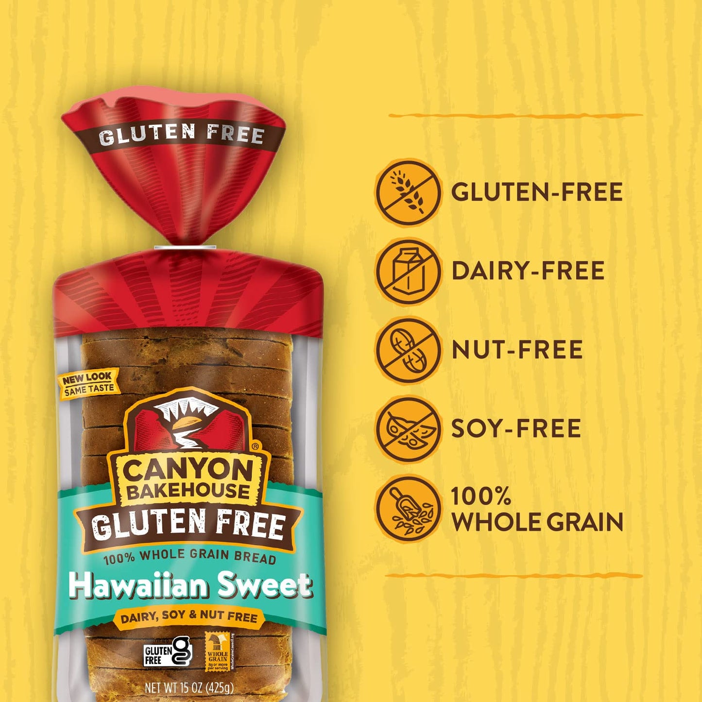 Canyon Bakehouse Hawaiian Sweet Gluten Free Bread, Whole Grain Sandwich Bread, Fresh, 15 oz Loaf