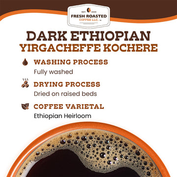 Fresh Roasted Coffee, Dark Ethiopian Yirgacheffe Kochere, 5 Lb (80 Oz), Dark Roast, Kosher, Ground