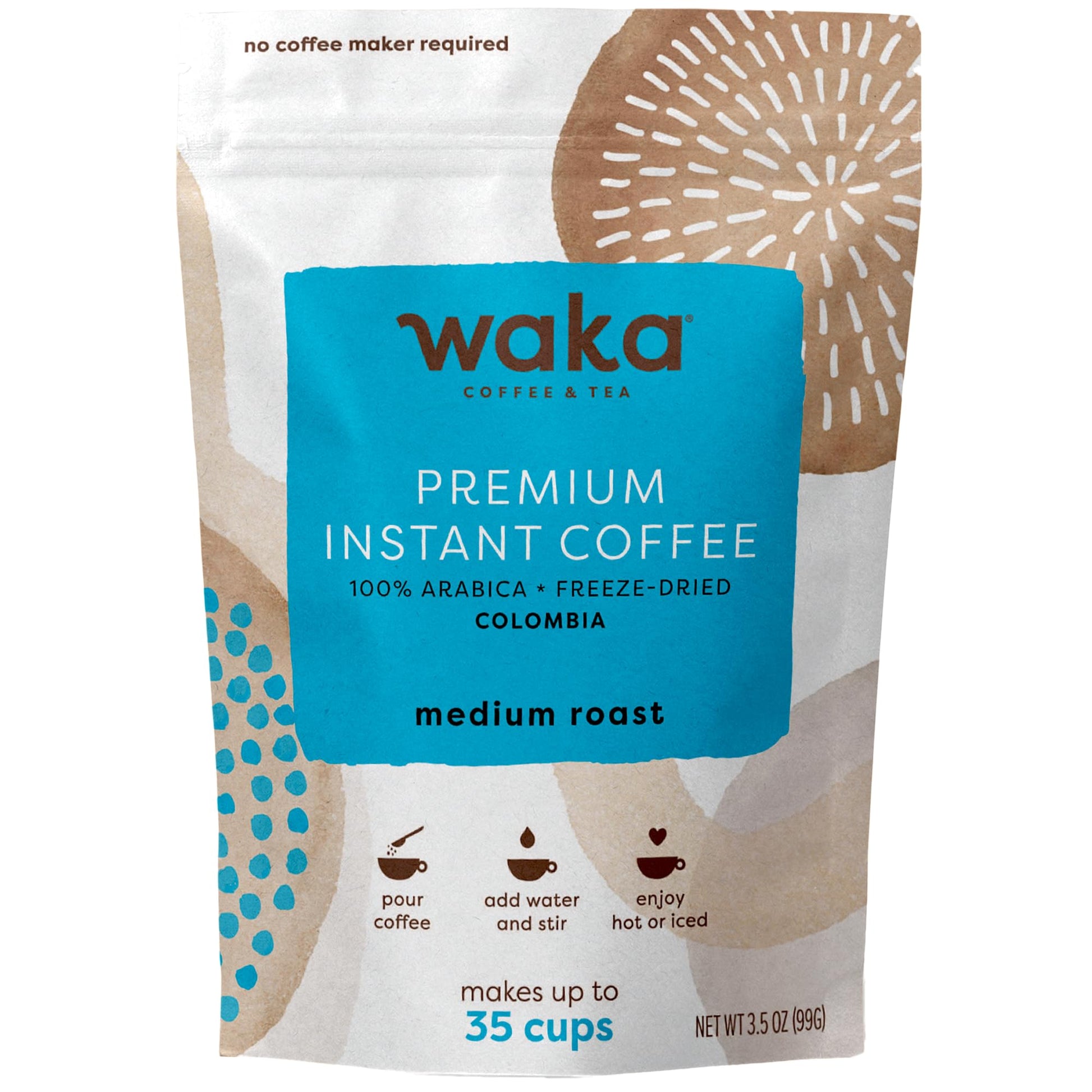 Waka Instant Coffee, Medium Roast - 100% Arabica Colombian Beans, Freeze Dried Granules, No Sugar Or Additives - Bulk Bag For Qu