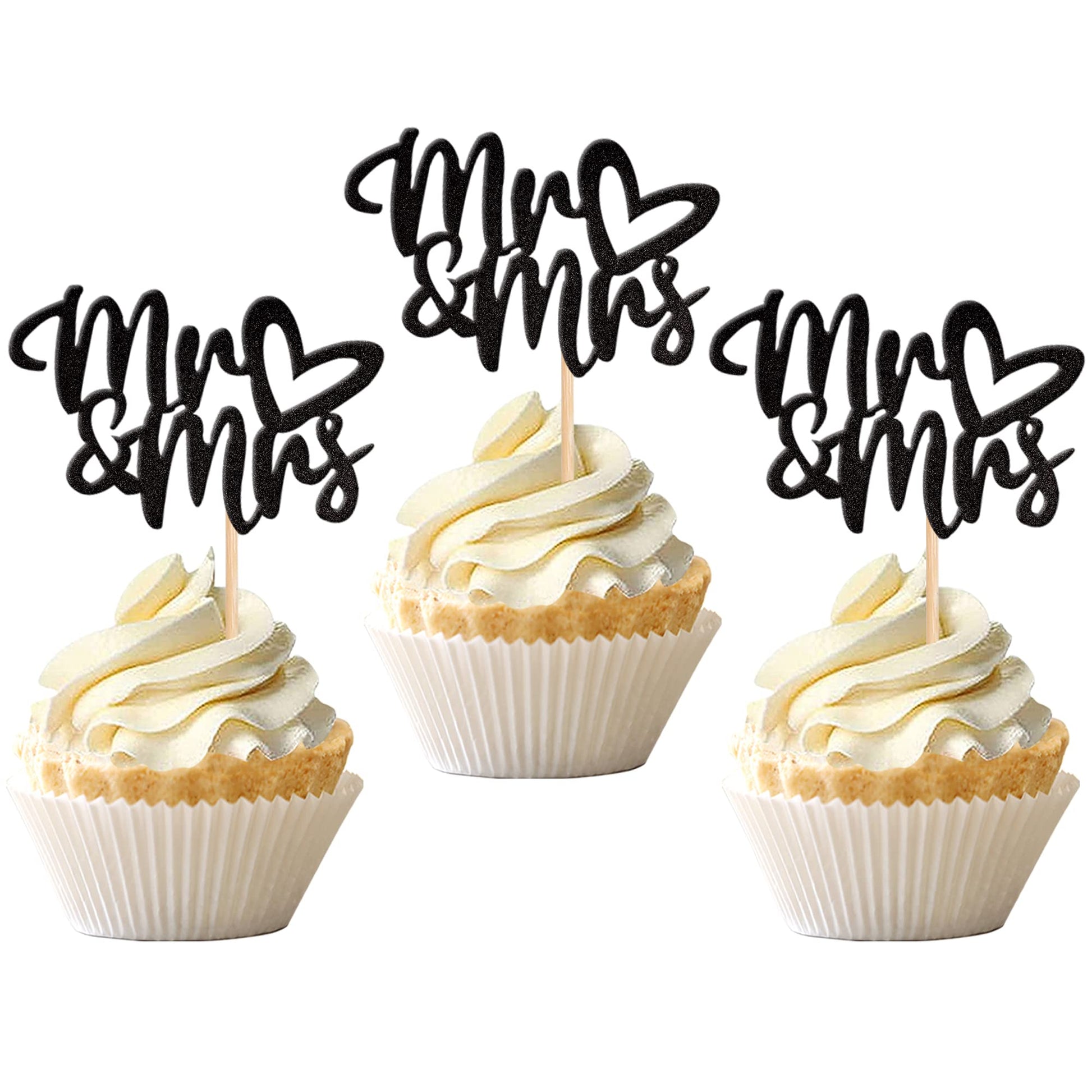 36 PCS Mr & Mrs Cupcake Toppers with Love Heart Bridal Shower Cupcake Picks for Wedding Engagement Theme Party Cake Decorations 