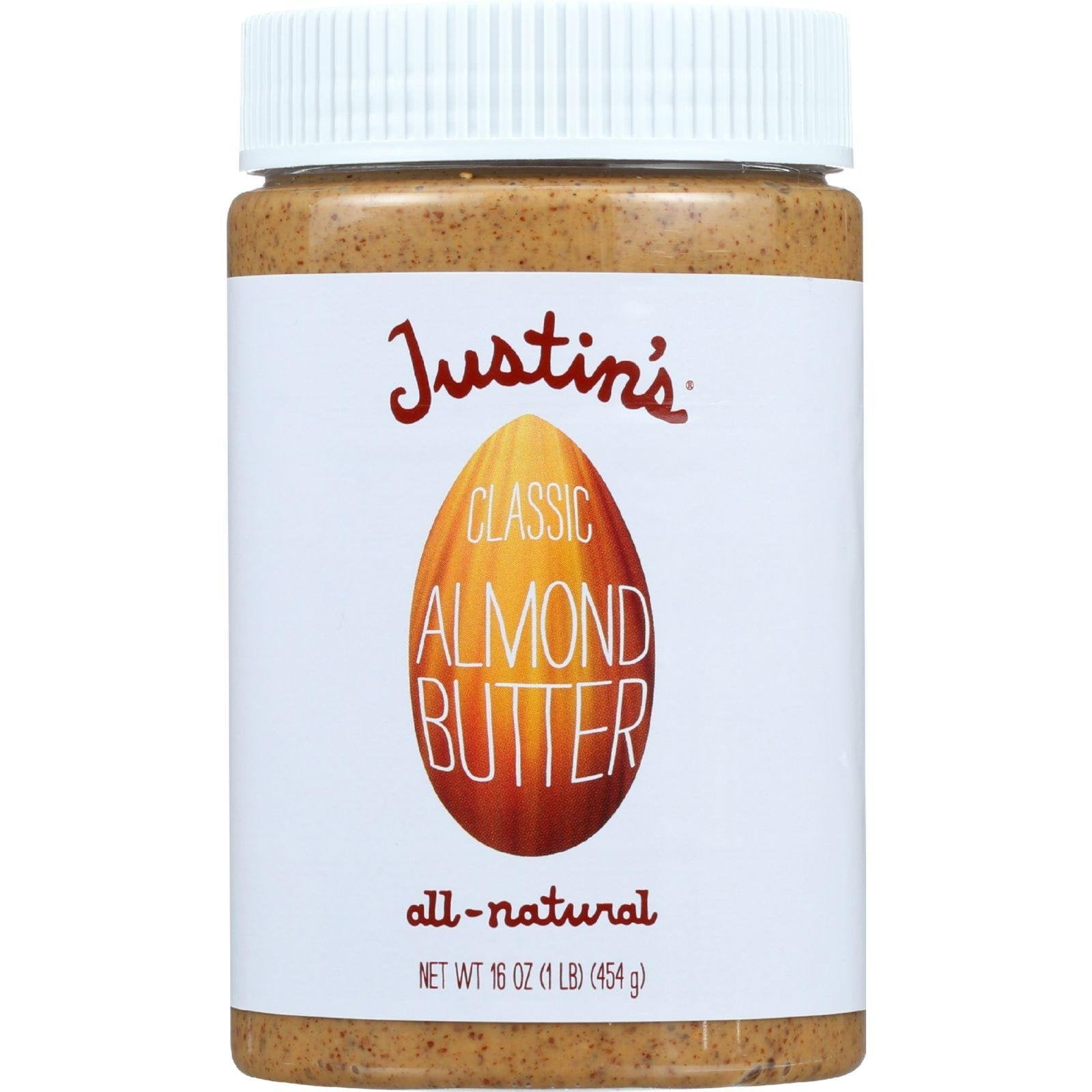 Justins Classic Almond Butter, Gluten-Free, 16 Ounce Jar, No Stir