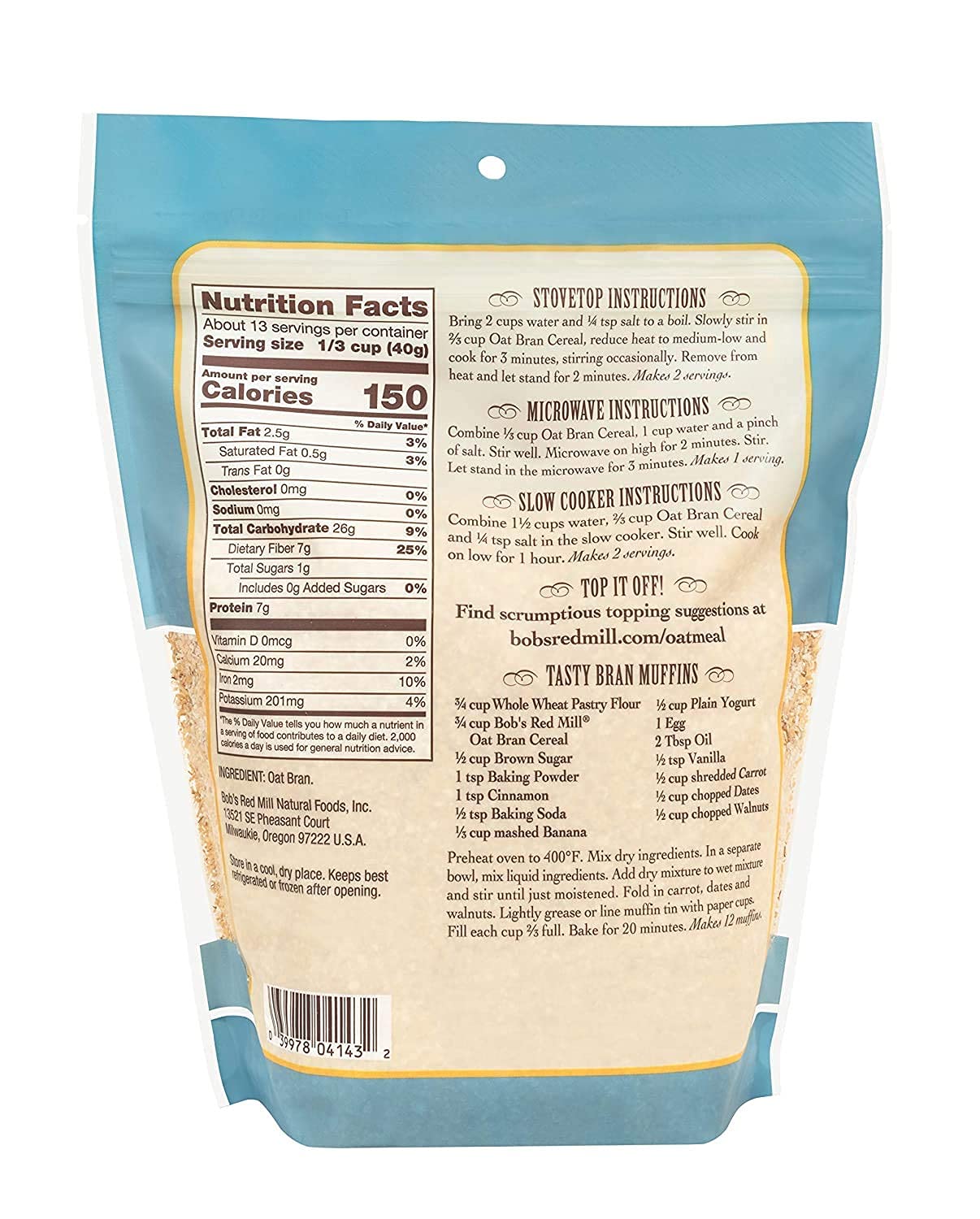 Bob'S Red Mill Cereal Oat Bran, 18-Ounce (Pack Of 3)