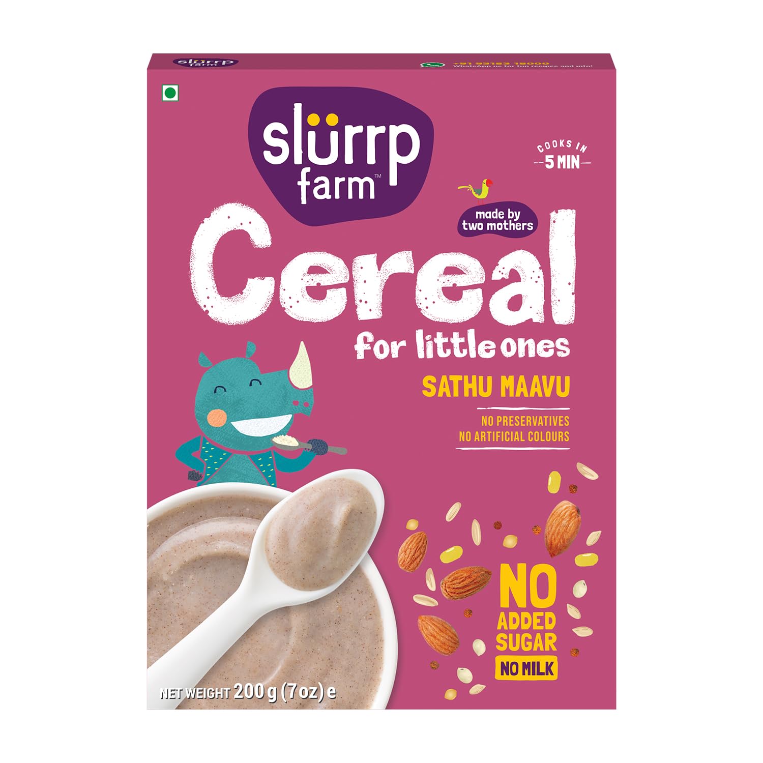 Slurrp Farm Sathu Maavu Baby Cereal | Wholesome Multigrain Mix with Almonds, Lentils & Millets | No Added Sugar or Milk | Easy t