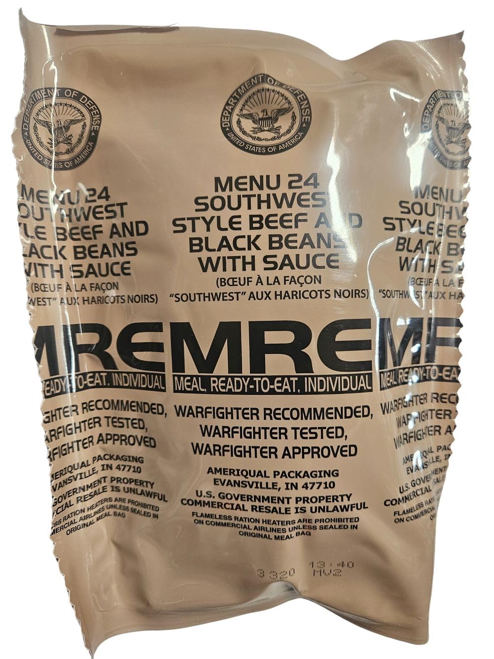 EPIDEMIC PROOF Genuine USGI MRE Meal Ready to Eat - Southwest Beef and Beans, 24 oz, New Packaging, Inspection Date 01/2026 or Newer