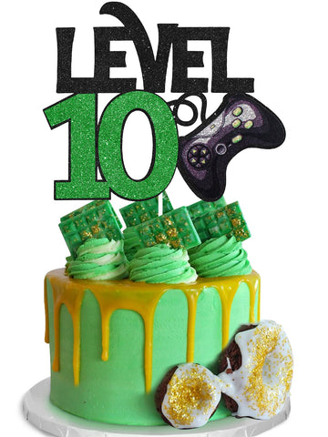 Level 10 Game Birthday Cake Topper - Video Game Boy'S 10Th Birthday Level Up Party Cake Supplies - Game On Winner Gaming Party D