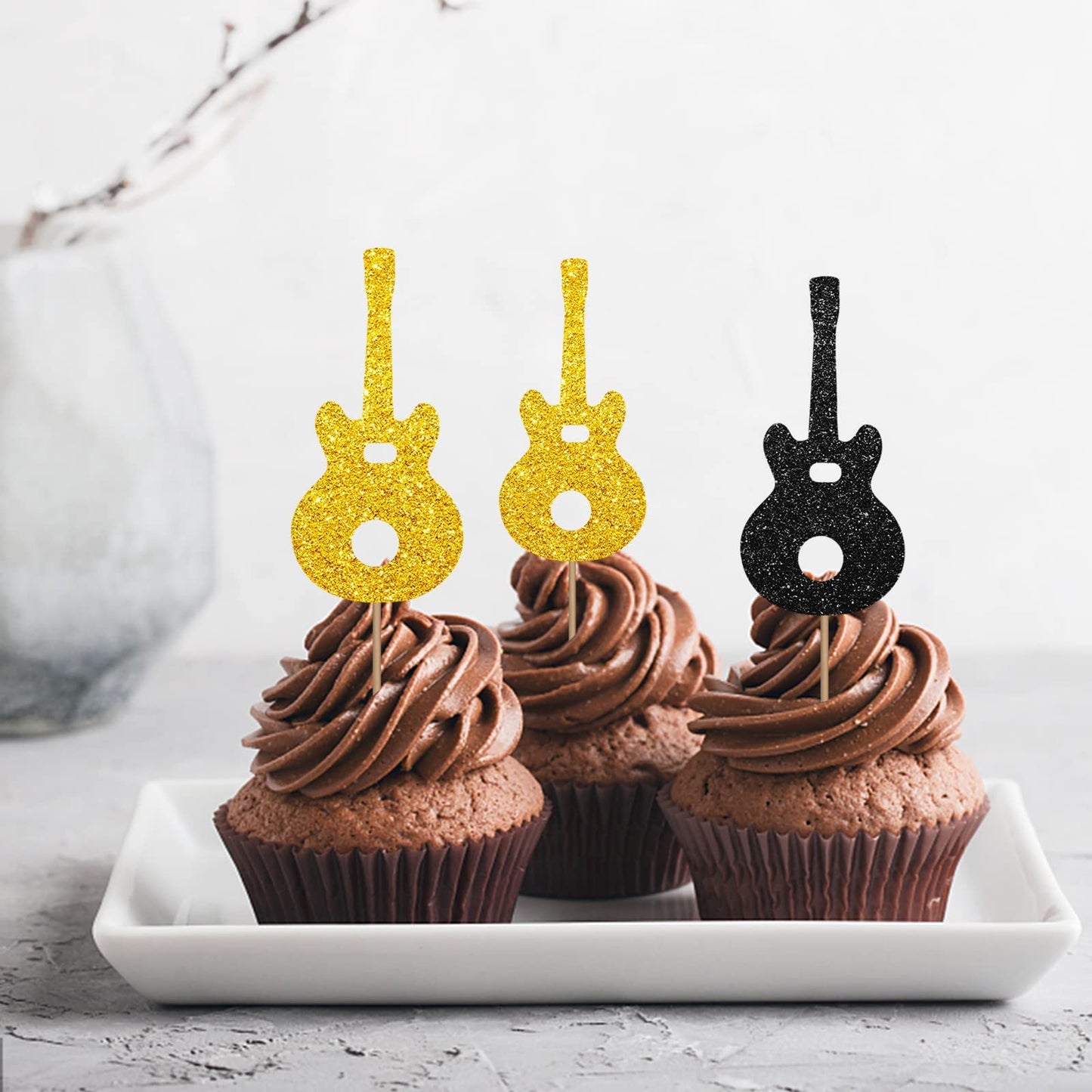 24Pcs Guitar Cupcake Toppers, Rock Cupcake Topper For Boys, Music Notes Food Picks, Guitar Player Birthday Party Decoration - Bl