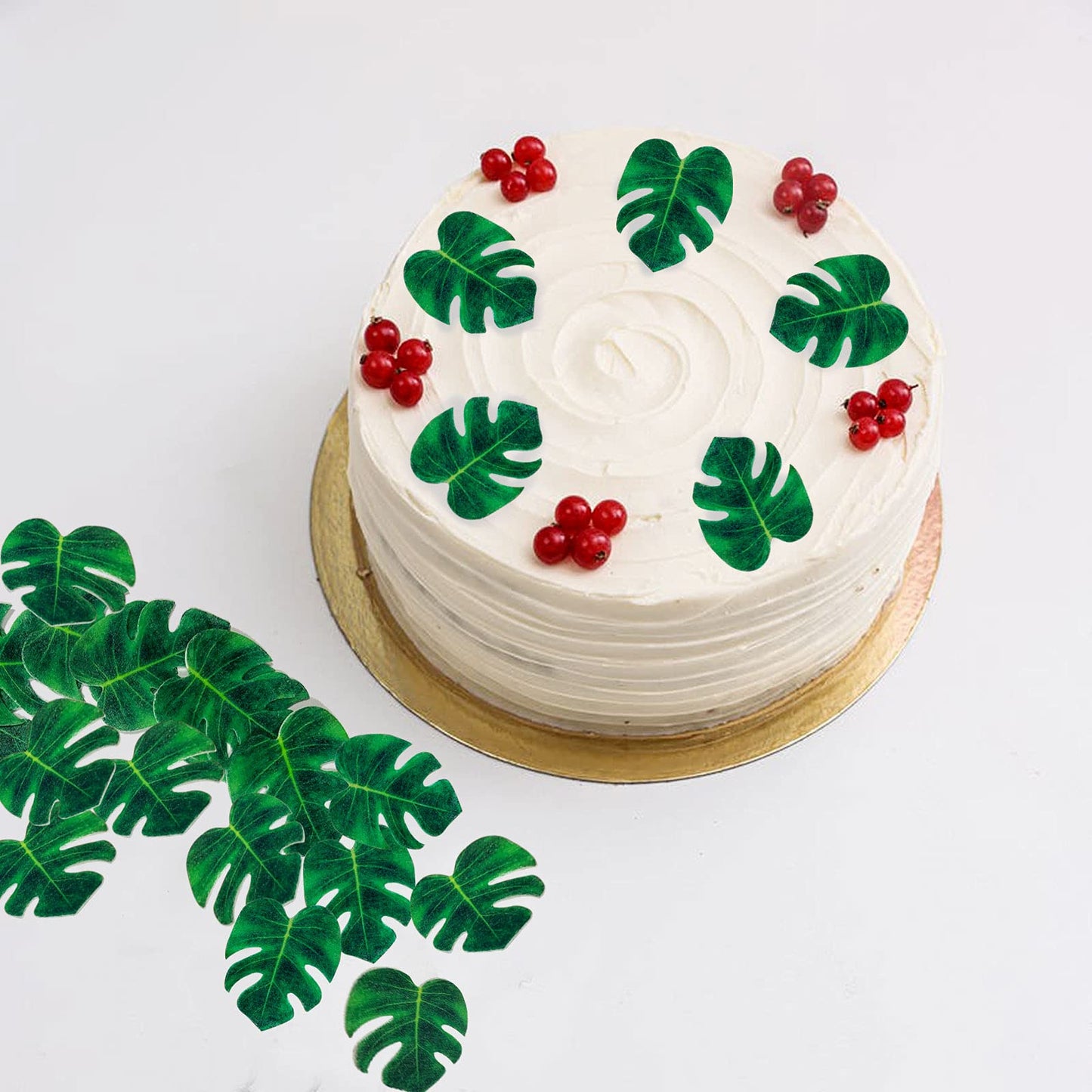 48Pcs Edible Tropical Turtle Leaves Cupcake Toppers, Cghceai Palm Leaves Cake Decoration For Hawaii Theme Jungle Party Cake Topp
