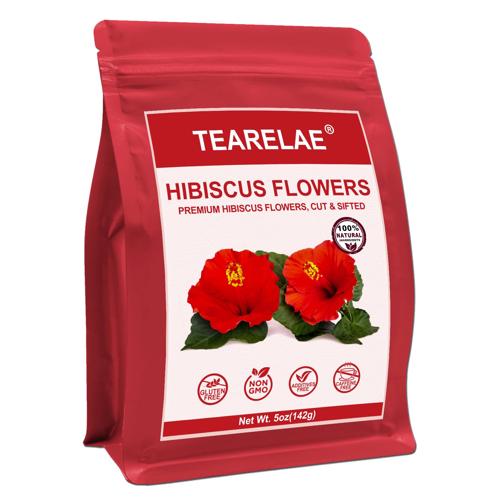 TEARELAE Hibiscus Flowers Loose Leaf Tea, Non-GMO, Caffeine-free, 5oz, Dried Edible Flowers, Country of Origin Nigeria
