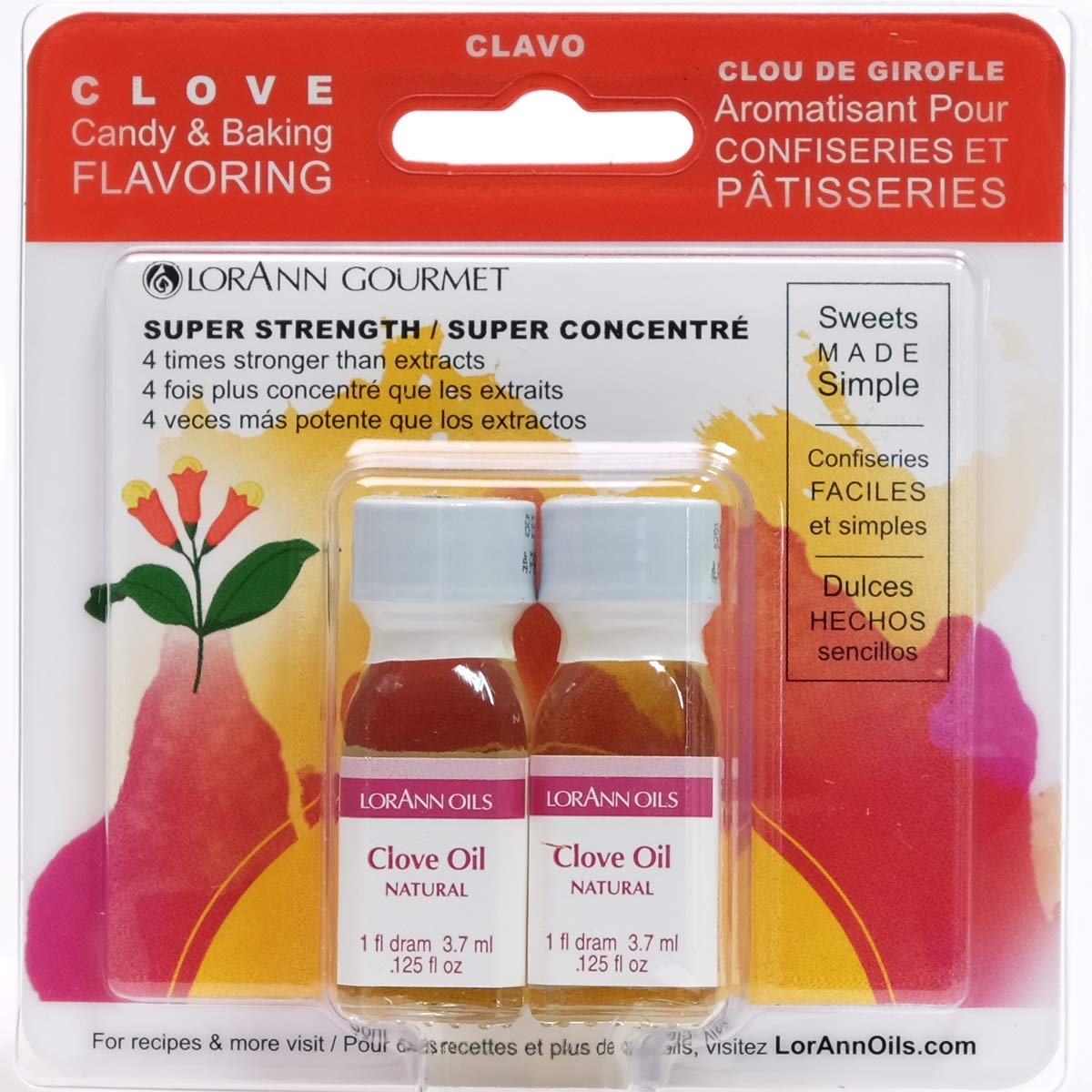 Lorann Clove Leaf Oil Ss Natural Flavor, 1 Dram Bottle (.0125 Fl Oz - 3.7Ml - 1 Teaspoon) Twin Pack Blistered