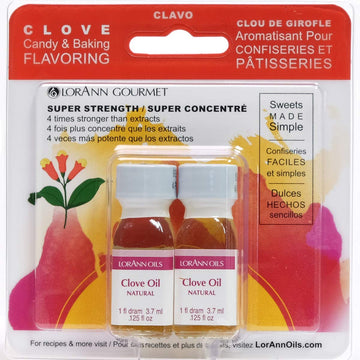 Lorann Clove Leaf Oil Ss Natural Flavor, 1 Dram Bottle (.0125 Fl Oz - 3.7Ml - 1 Teaspoon) Twin Pack Blistered