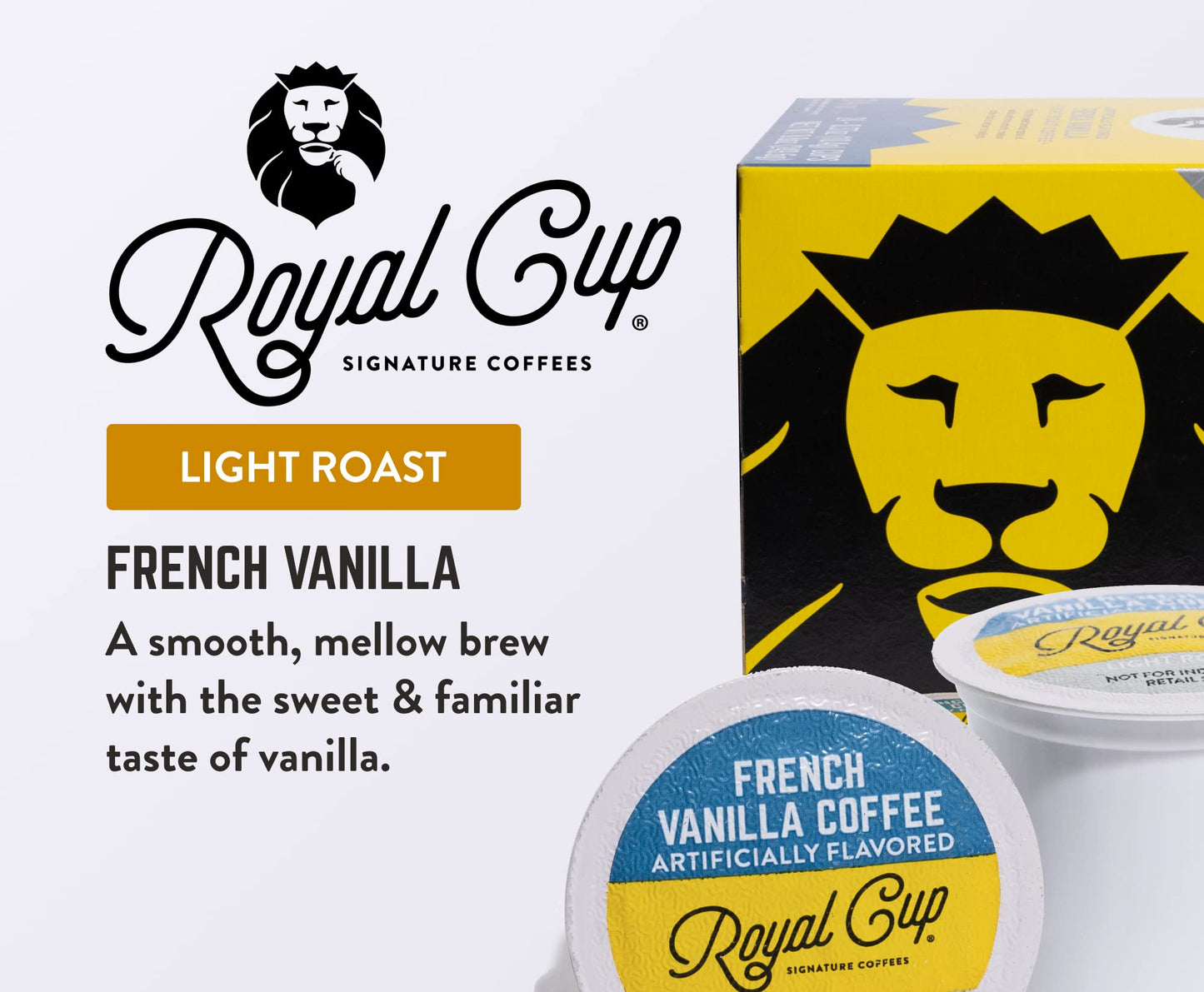 ROYAL CUP SIGNATURE Coffee - French Vanilla Light Roast compact pieces - 24 Count