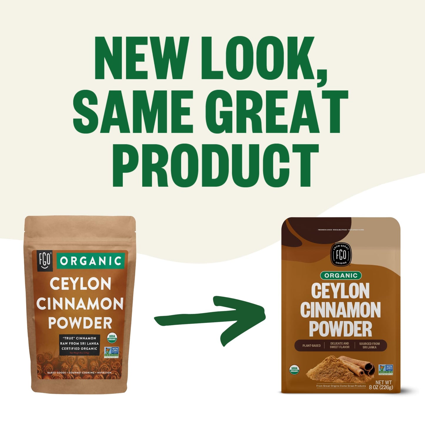 FGO Organic Ceylon Cinnamon Powder, 8oz Resealable Kraft Bag, Perfect for Baking & Cooking