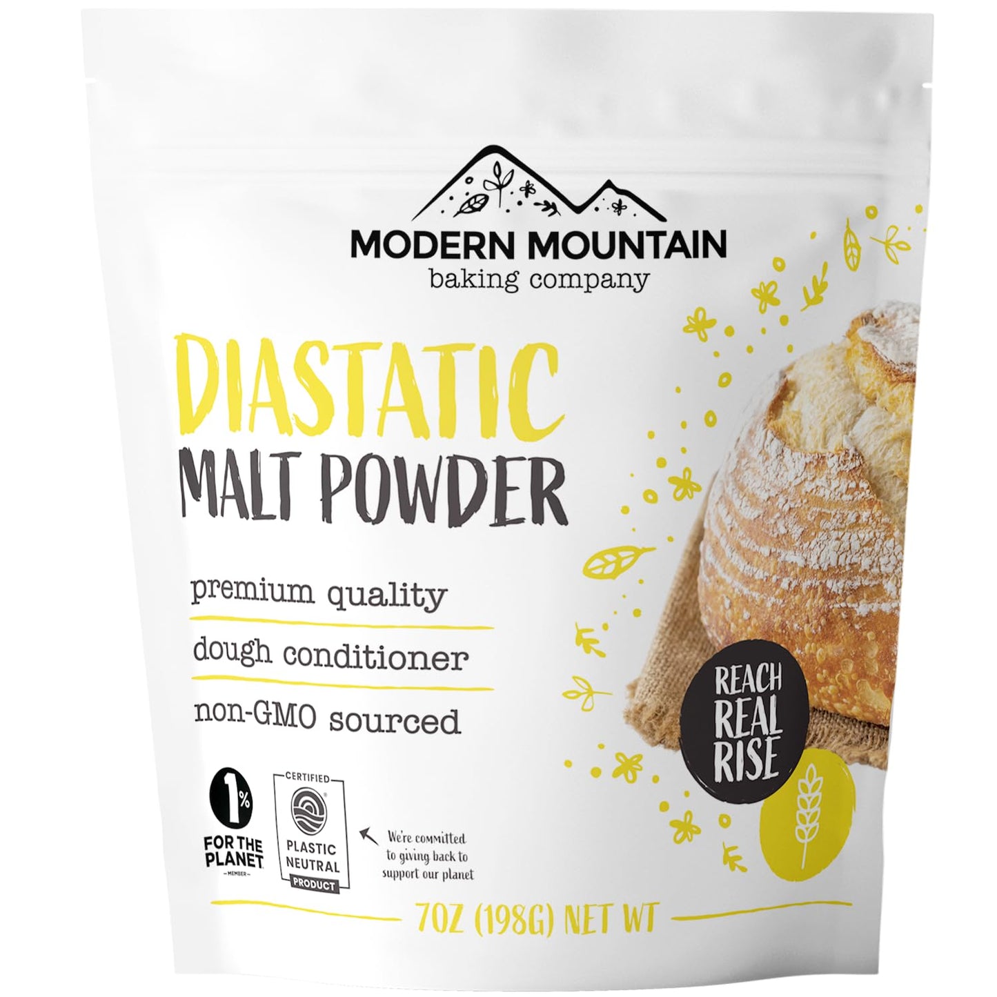 MODERN MOUNTAIN Diastatic Malt Powder, 7oz, Non-GMO, Enhances Bread Texture and Flavor