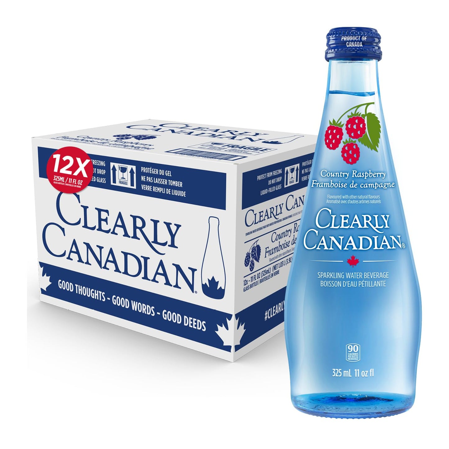 Clearly Canadian Country Raspberry Sparkling Spring Water Beverage, Natural & Carbonated, Flavored Seltzer Water, 1 Case (12 Bot