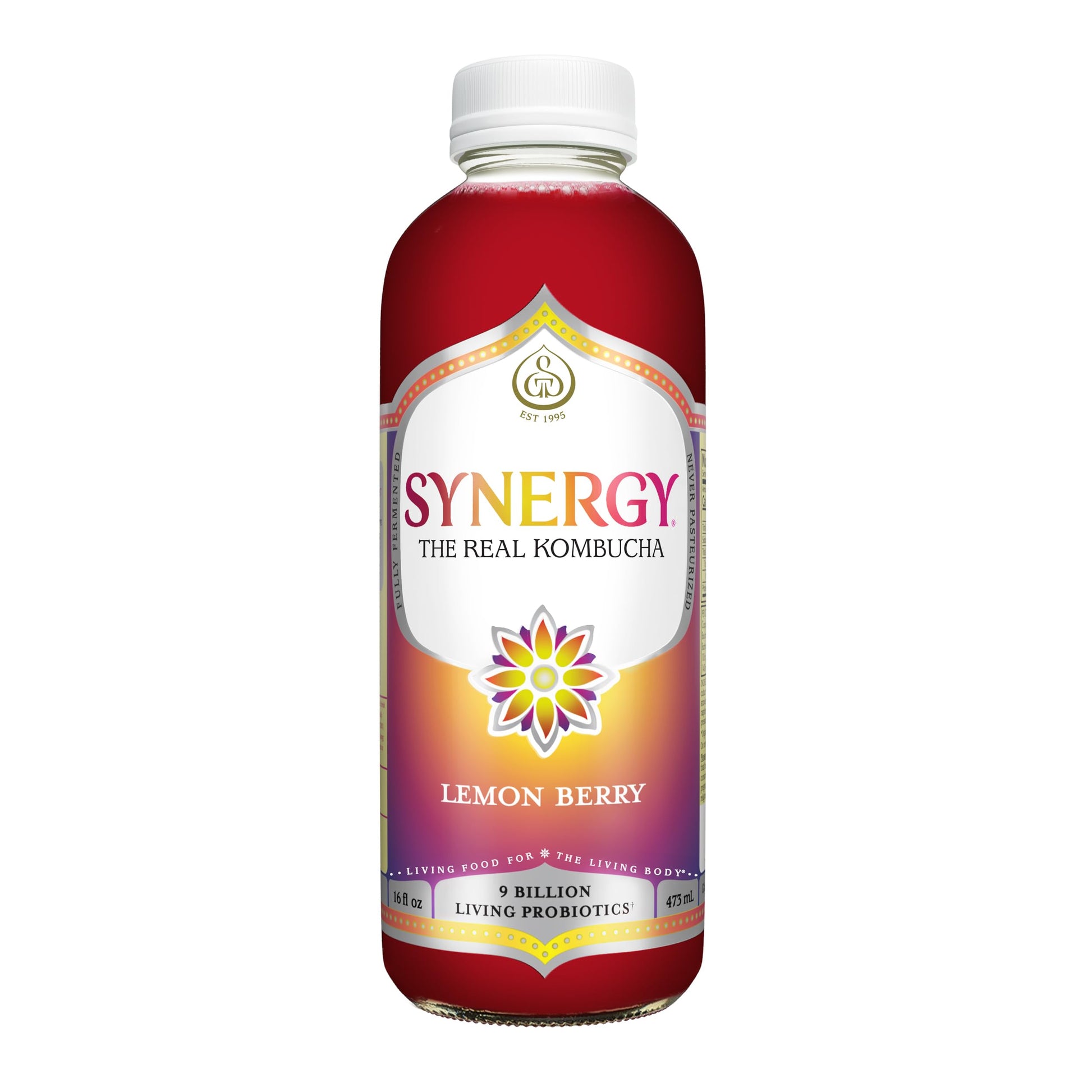 SYNERGY The Real Kombucha - Lemon Berry - 16 fl oz Bottle - Raw Probiotic Drink for Gut Health and Immune Support
