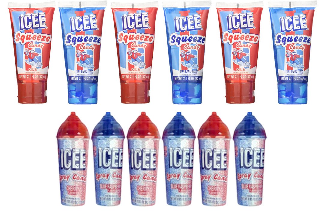 Set of 12 ICEE Spray Candy and Squeeze Candy! Perfect for Movie Night, Parties, Feild Trips and More!