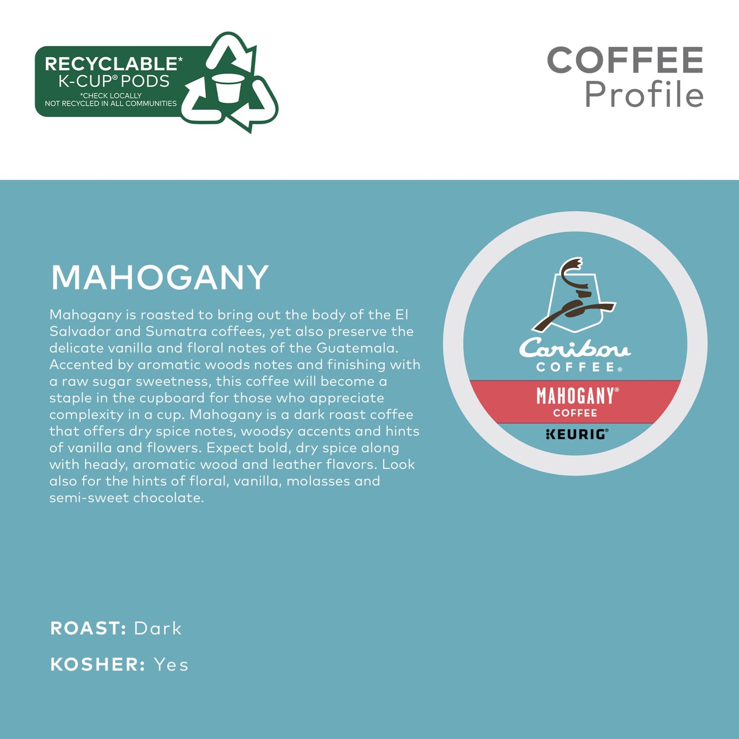 Caribou Coffee Mahogany, Single-Serve Keurig K-Cup Pods, Dark Roast Coffee, 72 Count