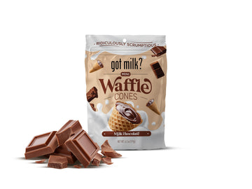 Got Milk Mini Waffle Cones, Milk Chocolate, 4.24 Oz. / 119G Resealable Bag, Delicious Milk Chocolate Filled Waffle Cone Bites,