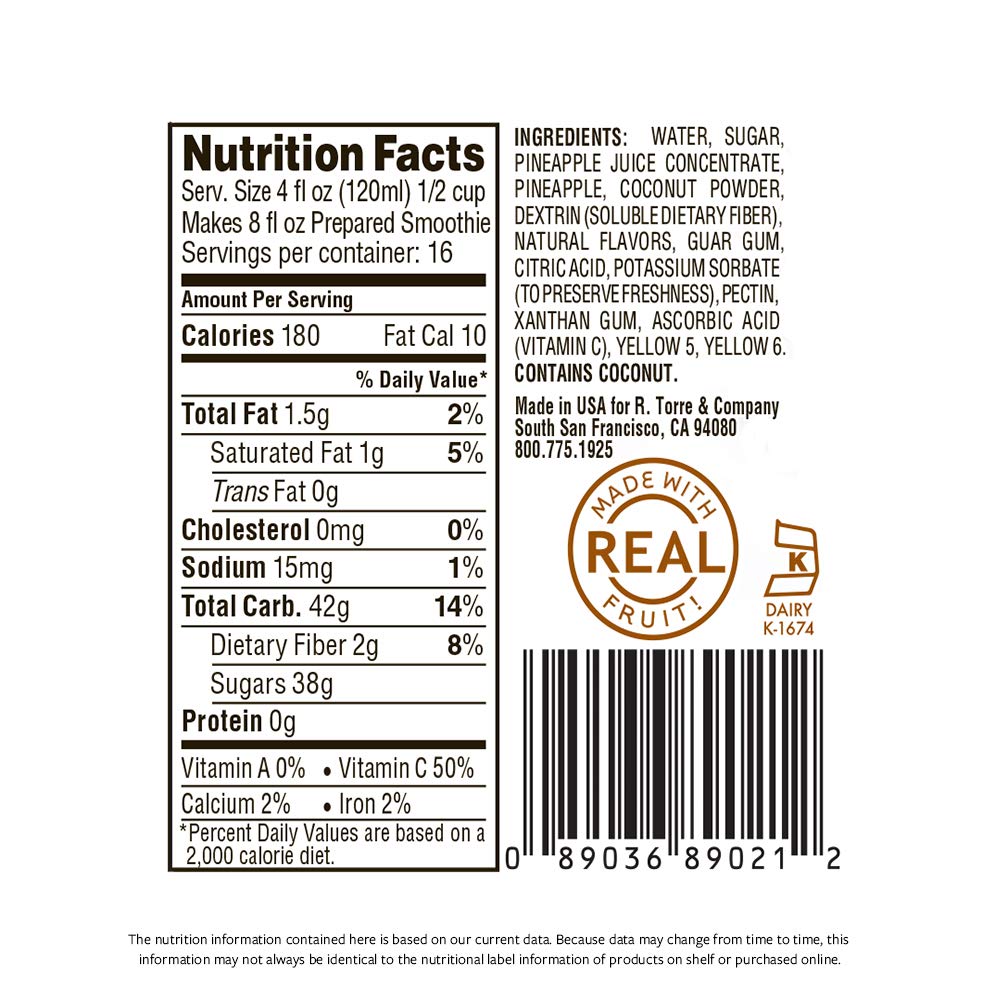 Torani Real Fruit Smoothie Mix, Pina Colada, 64 Ounce
