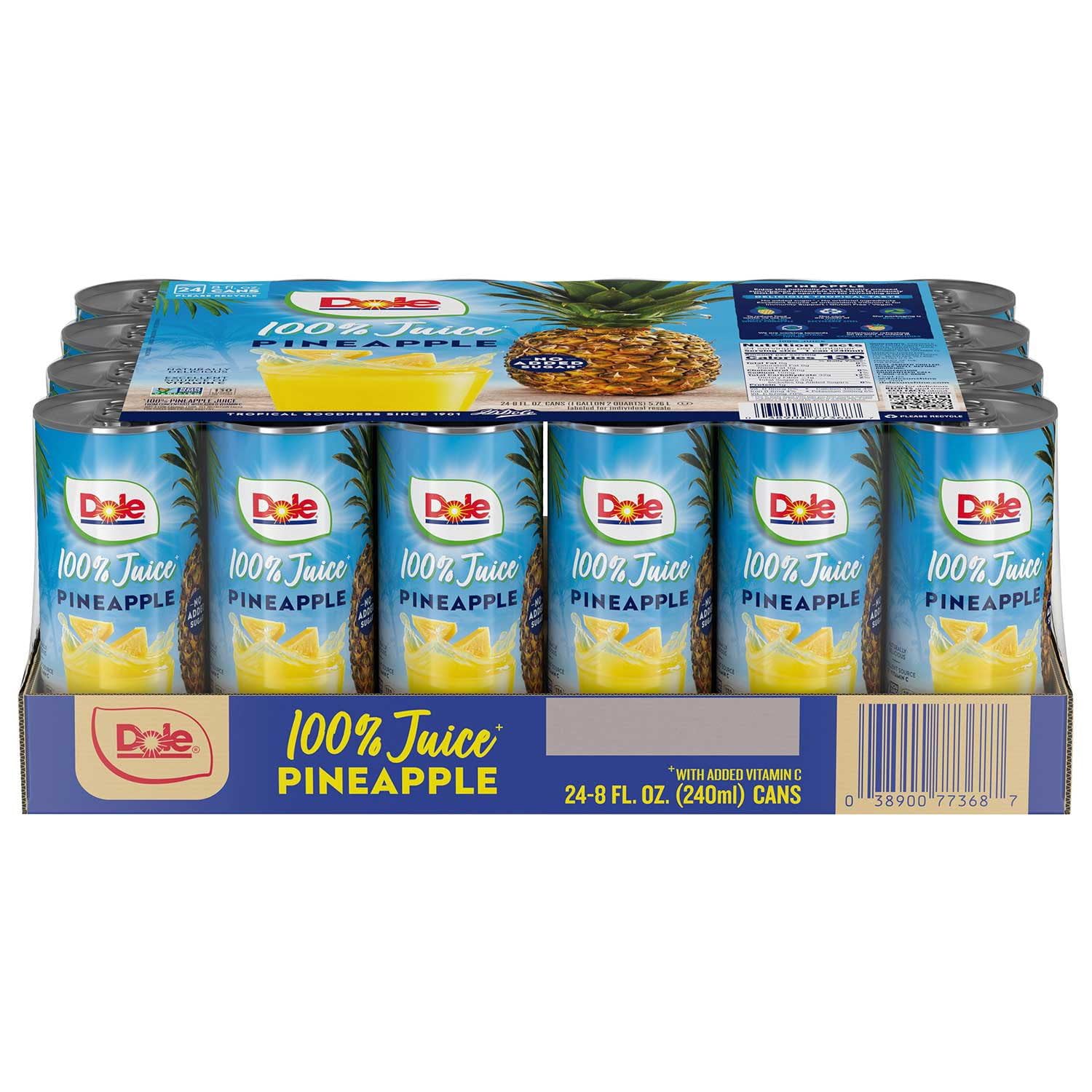 Dole 100% Pineapple Juice, 8 fl oz Cans, 24 Count, With Vitamin C