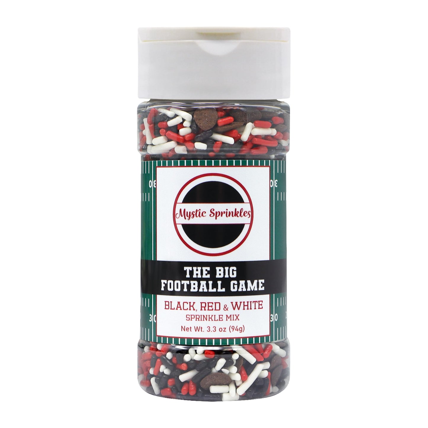 Mystic Sprinkles The Big Football Game Jimmy Mix 3Oz Bottle (Black, Red & White Sprinkle Mix 3Oz)