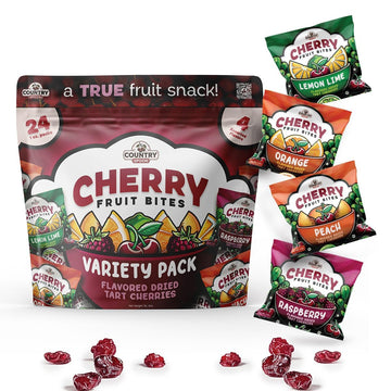 Country Spoon Real Fruit Snacks for Kids - 24 Variety Pack | Dried Tart Cherries Flavored with Orange, Raspberry, Peach & Lemon 