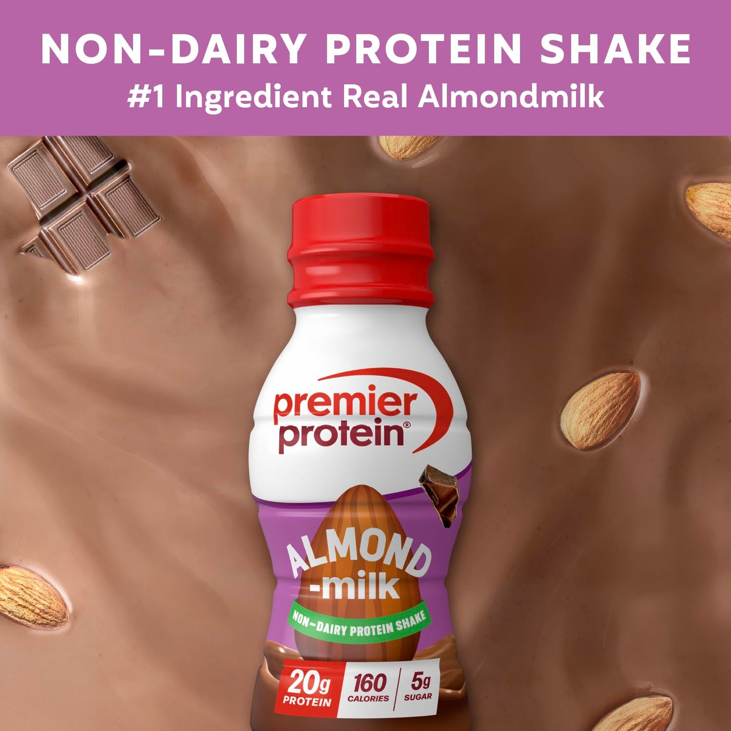 Premier Protein Almondmilk Plant Based Protein Shake  20g Protein  5g Sugar  11.5 Fl oz  Chocolate  12 Count