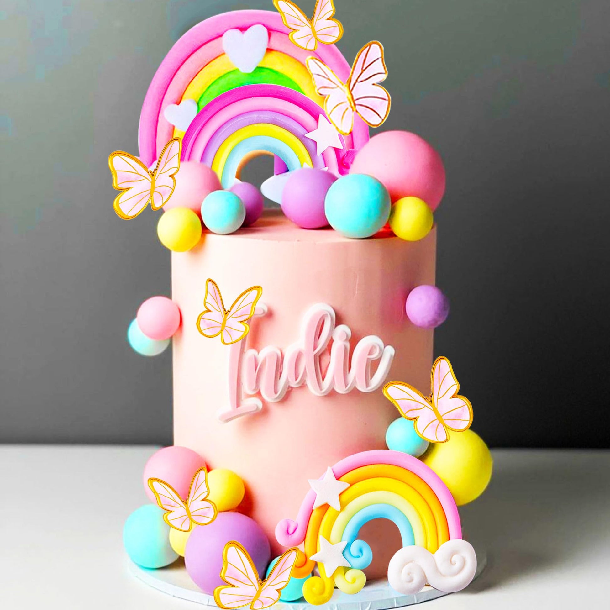 Jevenis 33 Pcs Pink Rainbow Cake Topper Unicorn Rainbow Cake Decorations Boho Cake Topper Girls Birthday Baby Shower Cake Topper