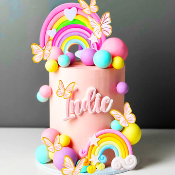 Jevenis 33 Pcs Pink Rainbow Cake Topper Unicorn Rainbow Cake Decorations Boho Cake Topper Girls Birthday Baby Shower Cake Topper