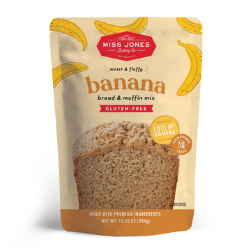 Miss Jones Baking Banana Bread & Muffin Mix - Whole Grains, 50% Lower Sugar, Real Banana, Vegan Banana Bread, Naturally Sweetene