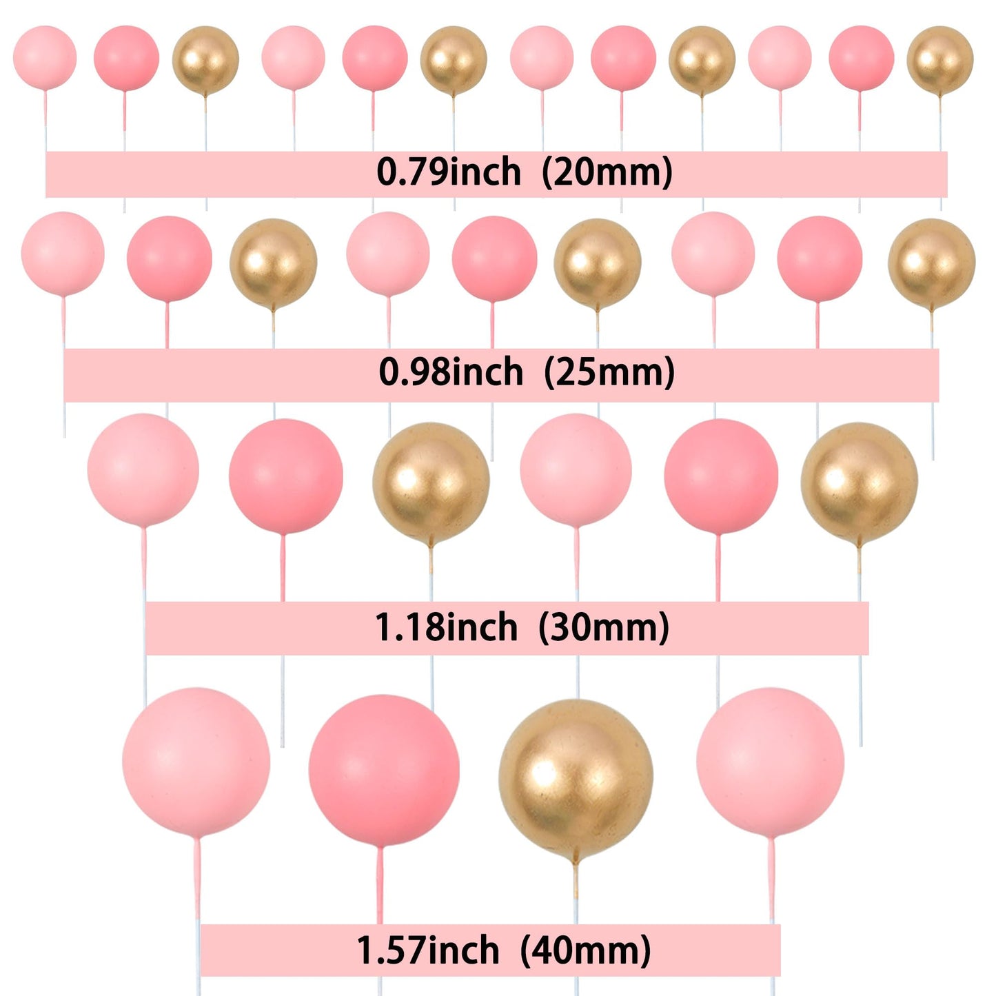 Gyufise 30Pcs Pink Gold Ball Cake Toppers Mini Balloon Cupcake Toppers Diy Foam Ball Cake Insert Decoration For Wedding Annivers