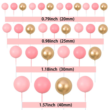 Gyufise 30Pcs Pink Gold Ball Cake Toppers Mini Balloon Cupcake Toppers Diy Foam Ball Cake Insert Decoration For Wedding Annivers