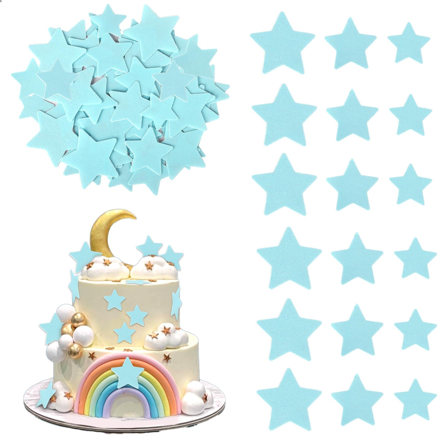 60 PCS Edible Star Cupcake Toppers Edible Stars Cake Decorations Wafer Paper Twinkle Star Cake Toppers Baby Shower Cupcake Picks
