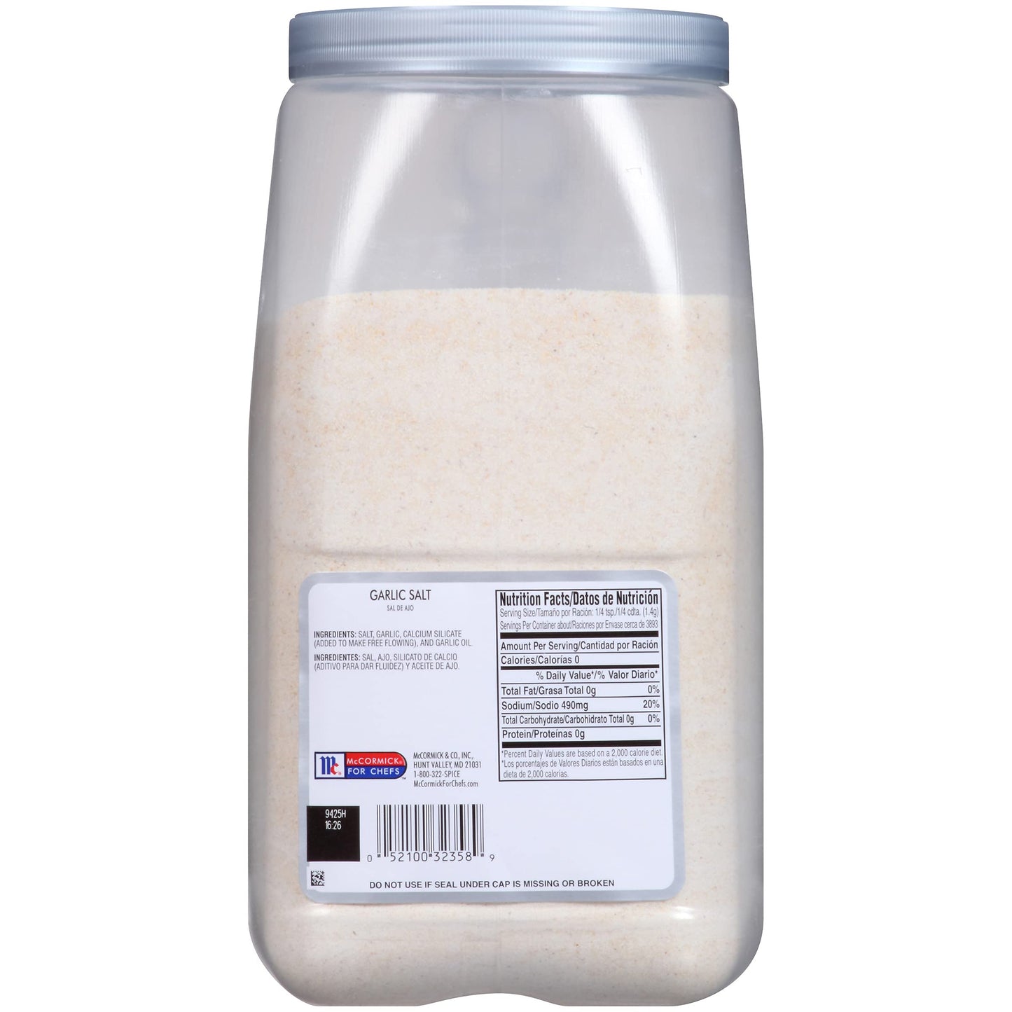 McCormick Culinary Garlic Salt Seasoning, 12 lb Container, Ideal for Soups, Breads, Vegetables, and Meats