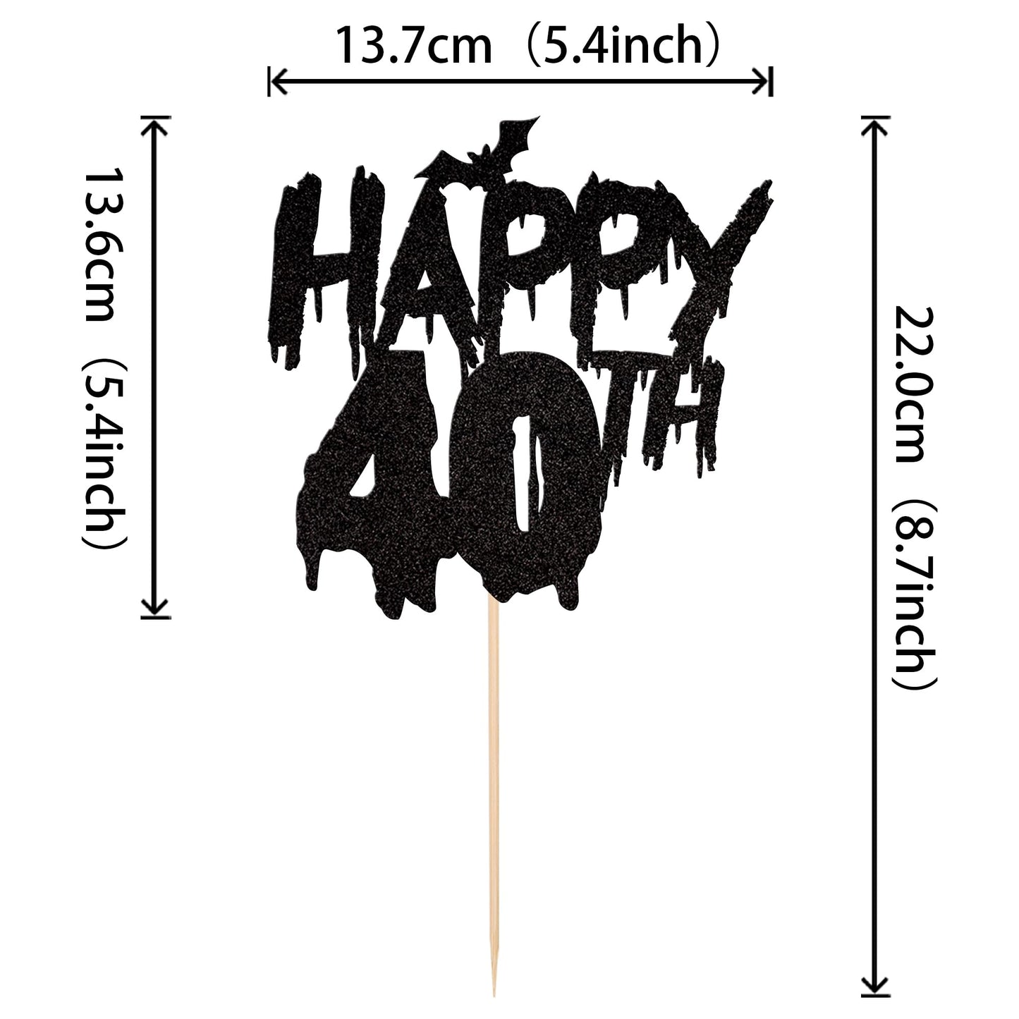1 Pcs Halloween Theme Happy 40Th Birthday Cake Topper Glitter Cheers To 40 Years Bat Halloween Cake Pick For Halloween Happy 40T