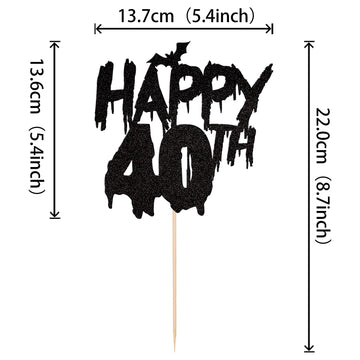 1 Pcs Halloween Theme Happy 40Th Birthday Cake Topper Glitter Cheers To 40 Years Bat Halloween Cake Pick For Halloween Happy 40T