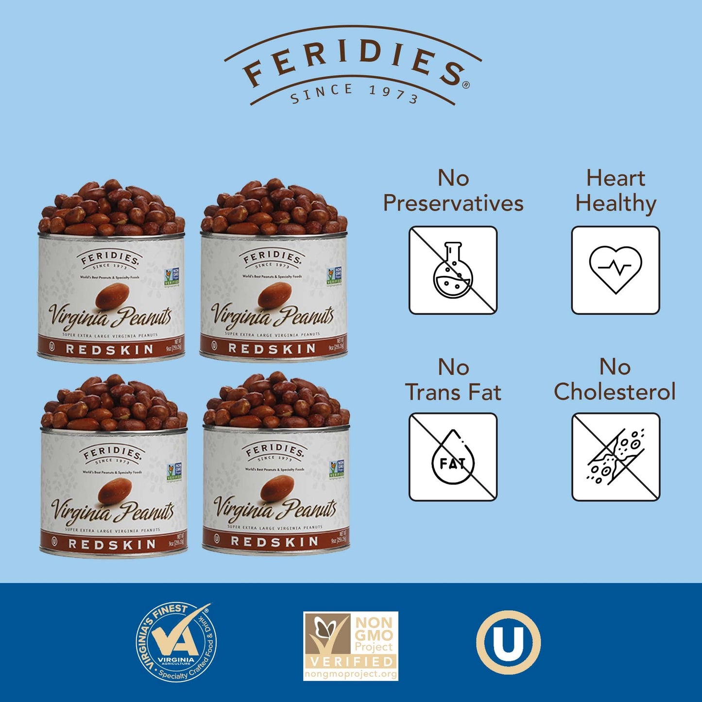 FERIDIES Extra Large Salted Red Skin Peanuts, All Natural, Kosher, 9 Ounce (Pack of 4)