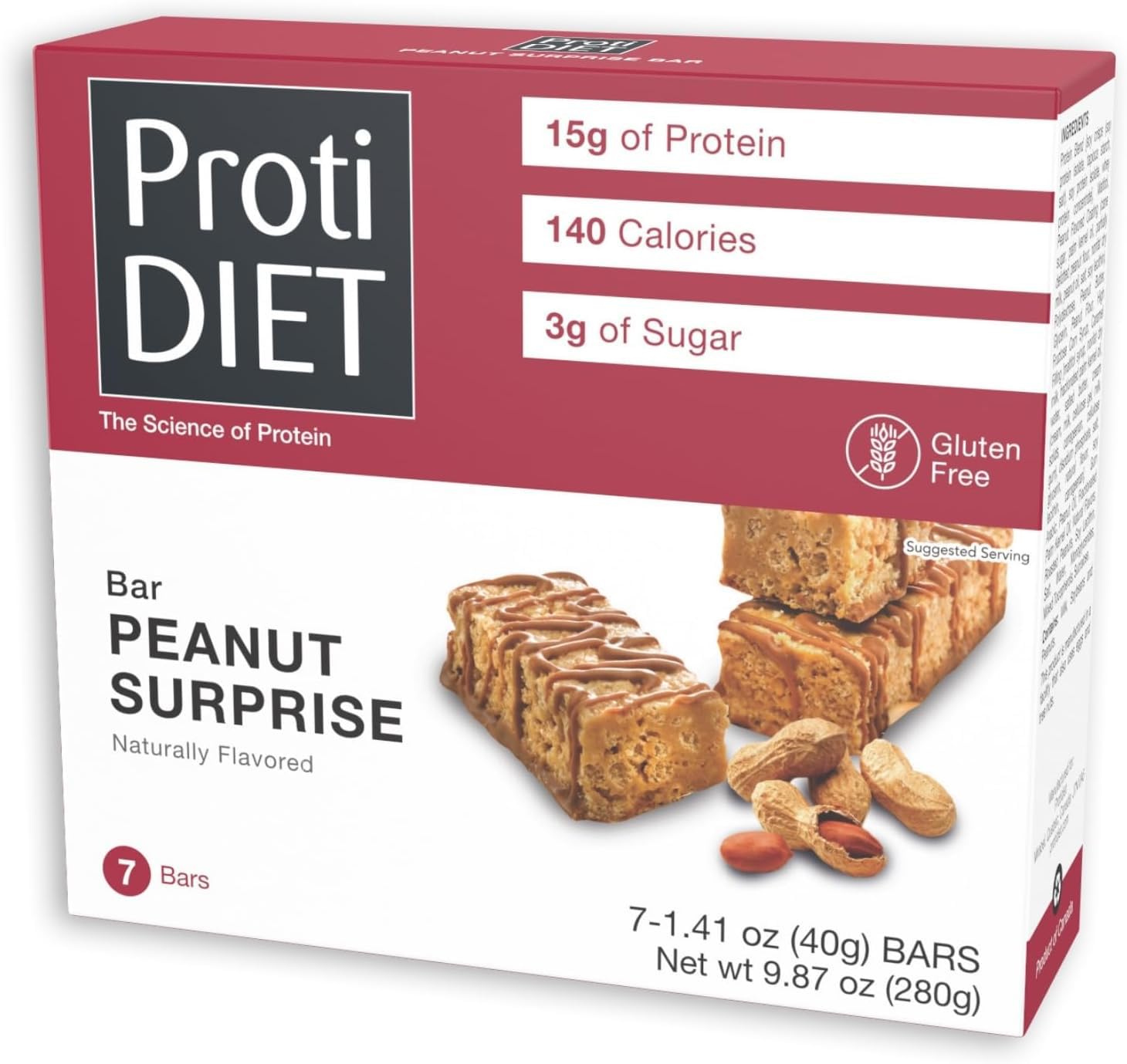 ProtiDIET Peanut Surprise High Protein Bar, No Trans Fat, Nutrient Rich Protein Fiber Bars - High Protein Snacks for Adults - He
