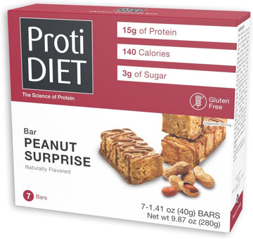 ProtiDIET Peanut Surprise High Protein Bar, No Trans Fat, Nutrient Rich Protein Fiber Bars - High Protein Snacks for Adults - He