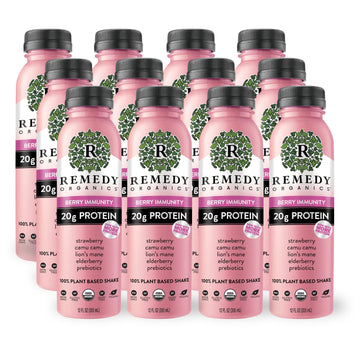 Remedy Organics Berry Immunity 12-Pack | Plant Based 20g Protein Shakes  Ready to Drink | USDA Organic  Gluten Free  Dairy Free  Soy Free