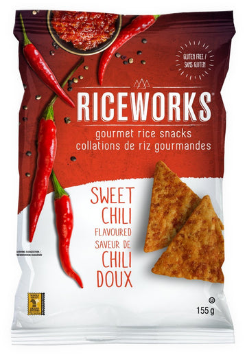 Riceworks Gourmet Gluten-Free Rice Chips - Organic Healthy Snack - 155G, 12 Pack (Sweet Chili)