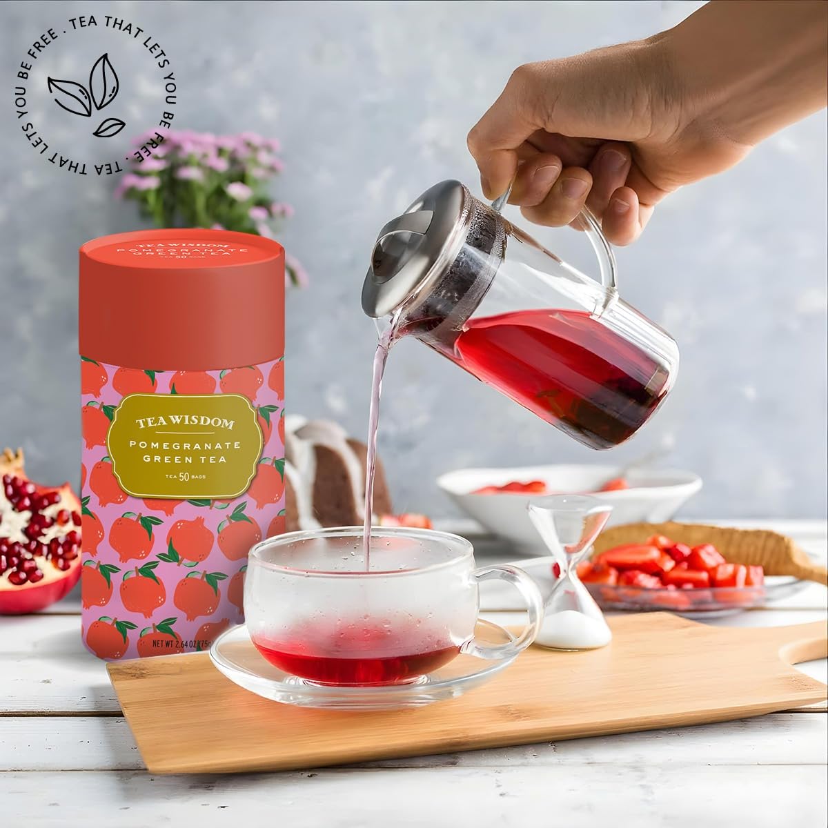 Tea Wisdom Gourmet Organic Pomegranate Green Tea Bags, 50 Count, Non-GMO, Caffeinated, Herbal Antioxidant Teas for Women