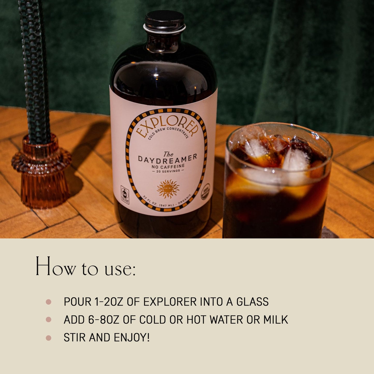 Explorer Cold Brew Organic Liquid Coffee Concentrate, Decaf, 32 fl oz, Makes 20+ Cups, Iced or Hot Drink