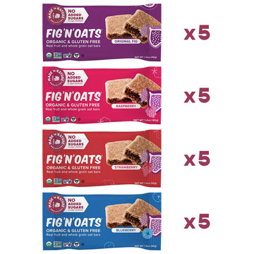 Made in Nature Organic Fig N Oat Bars, 1.4 Ounce 5 Count (4 Pack) - Original Fig, Blueberry, Raspberry, and Strawberry, Organic,