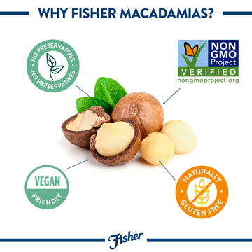 Fisher Chopped Macadamia Nuts, 4.44 oz Raw Shelled Unsalted Nuts for Cooking, Baking, or Snacking, Resealable Bag, Naturally Glu