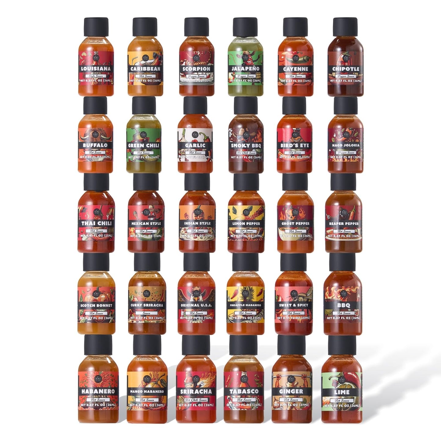 Kiri & Sons Hot Sauce Gift Set – Master Collection Sampler Box, 30 Assorted Gourmet Flavors for Cooking & Dipping, 44.73 cm