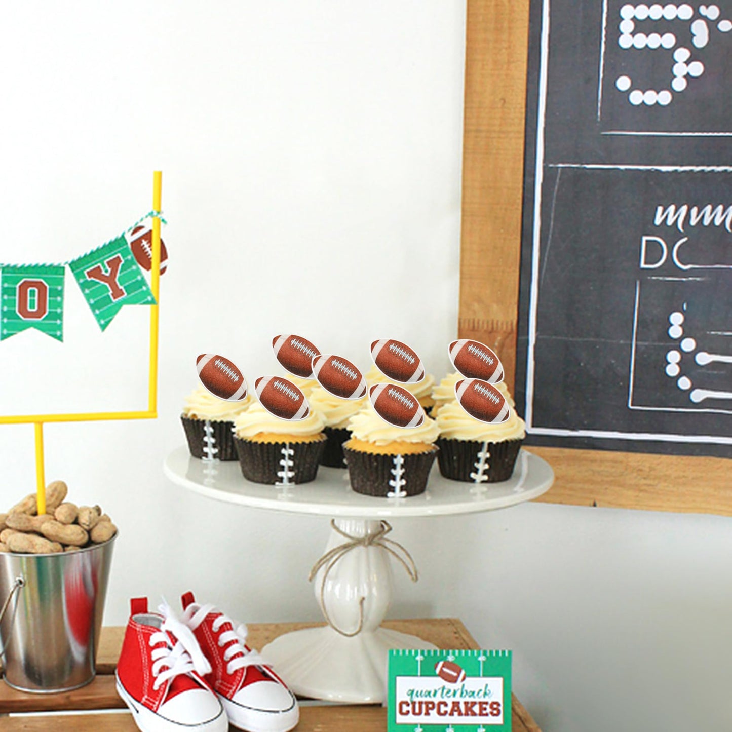 48 Pcs Edible Rugby Ball Cupcake Toppers Wafer Paper Football Cake Decorations Edible Rugby Ball Cake Picks Toppers For Sports R