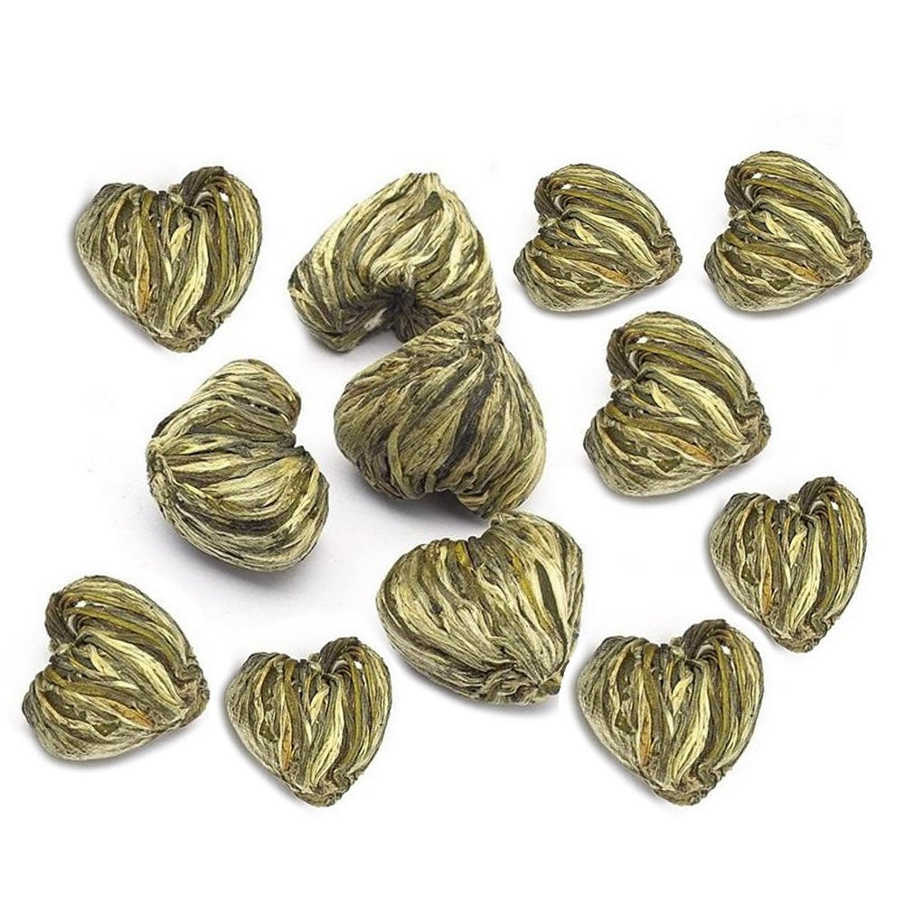 Teabloom Heart-Shaped Flowering Teas - 12 Assorted Blooming Tea Flowers - Green Tea + Jasmine, Pomegranate, Strawberry, Rose, Li