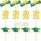 Graduation Cupcake Toppers Grad Party Decoration Food Picks Congrats Glitter Diploma Cap School Colors Supplies 24 Pcs Green Gol