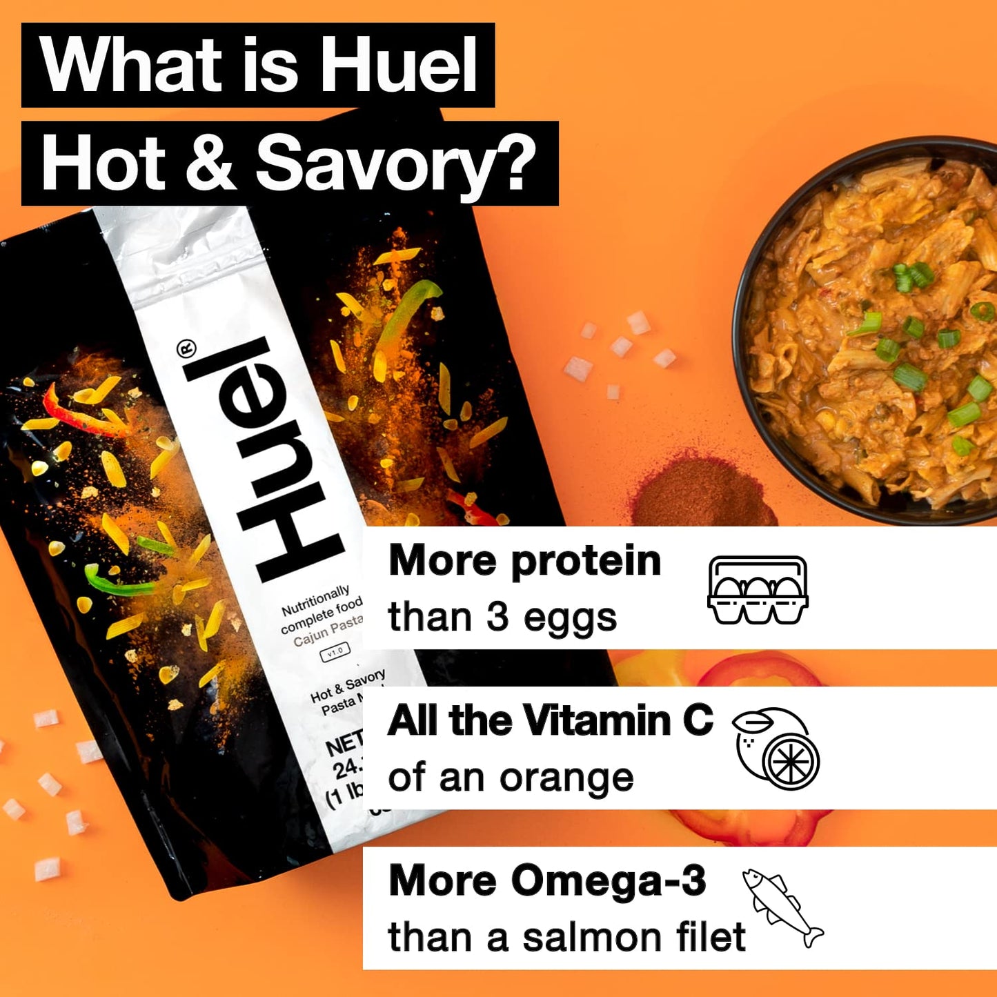 Huel Instant Meal Replacement - Cajun Pasta, 24.19 oz, 100% Nutritionally Complete, 25g Protein, 6g Fiber, 27 Vitamins & Minerals